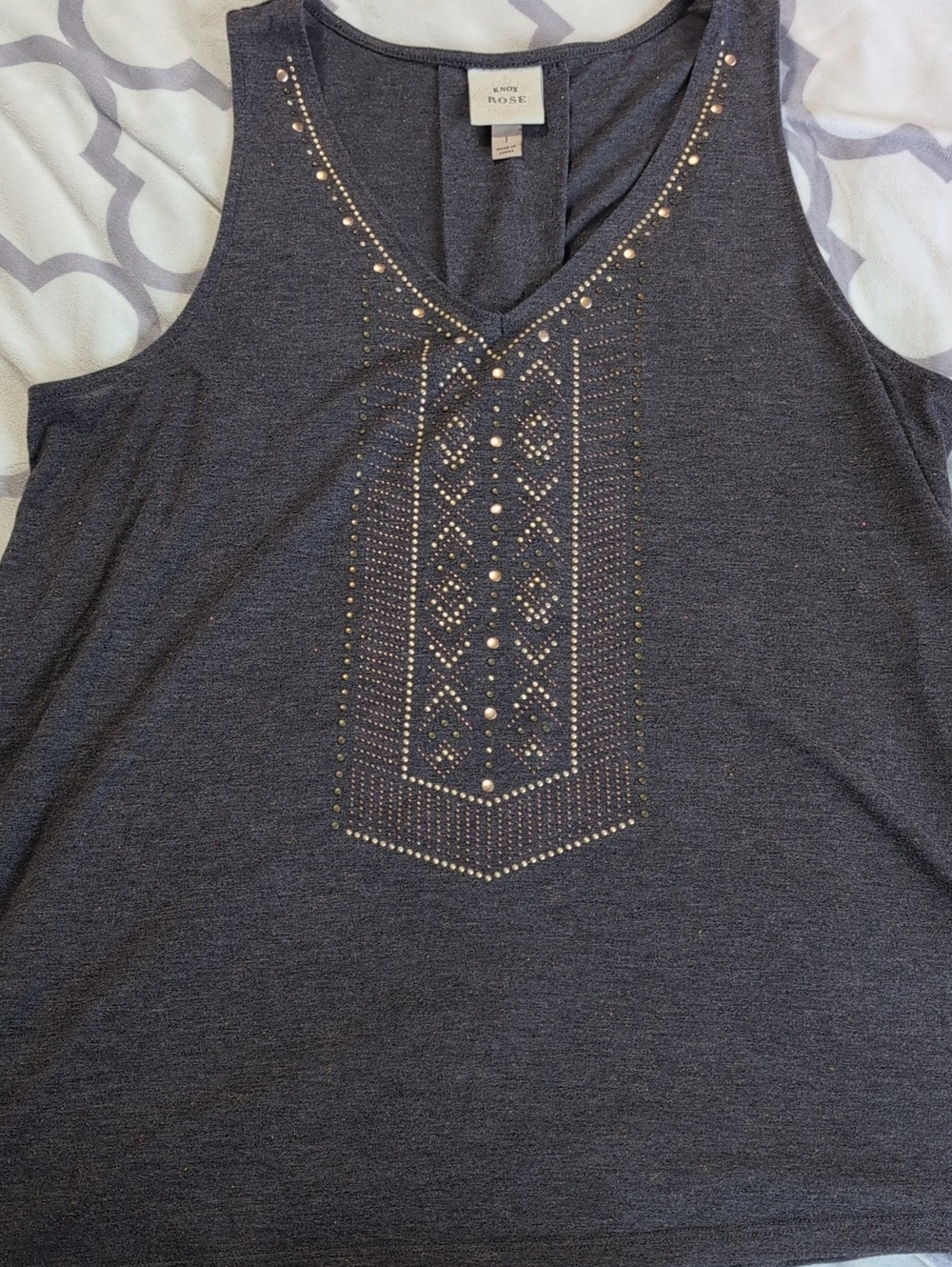 Knox Rose Charcoal Gray Tank with Gold Stud Embellishment